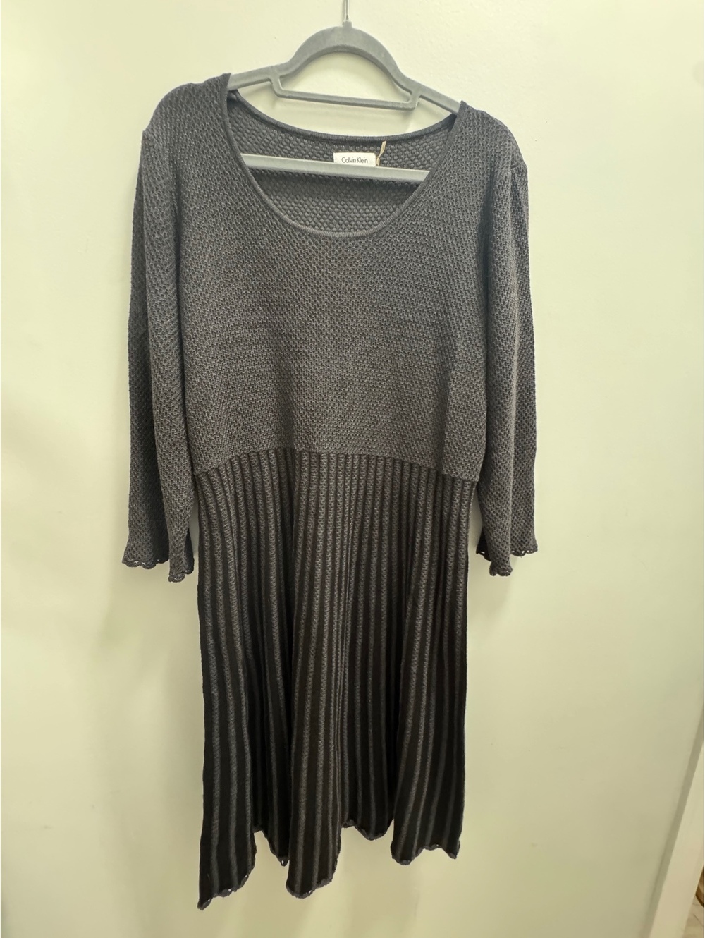 Calvin Klein gray knit pleated dress
